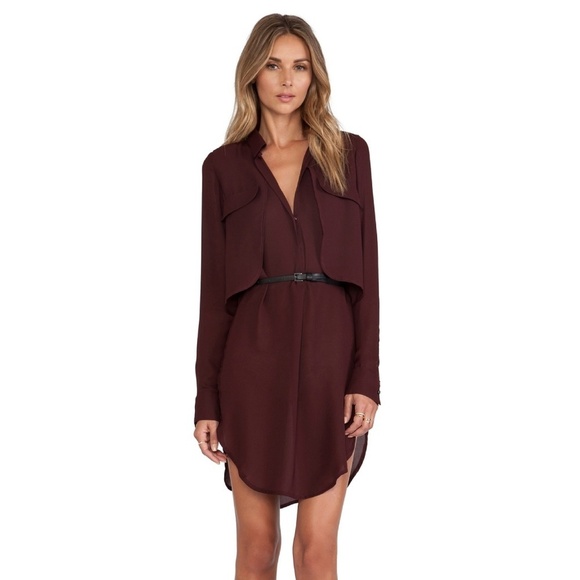 Halston Heritage Belted Shirt Dress in Syrah - Picture 1 of 2